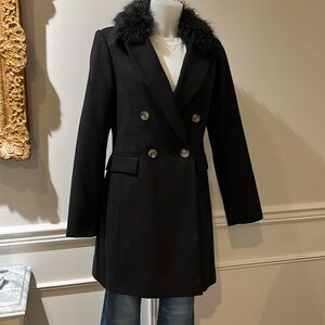 Topshop black fur collar winter double breasted jacket